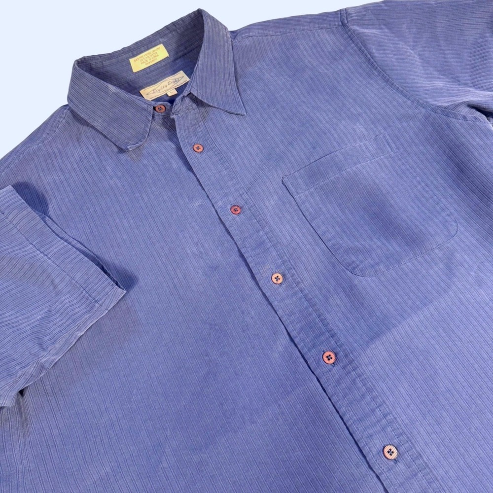 Eighty Eight Button Shirt L Blue Textured Stripe Short Sleeve Grunge Skater Vntg